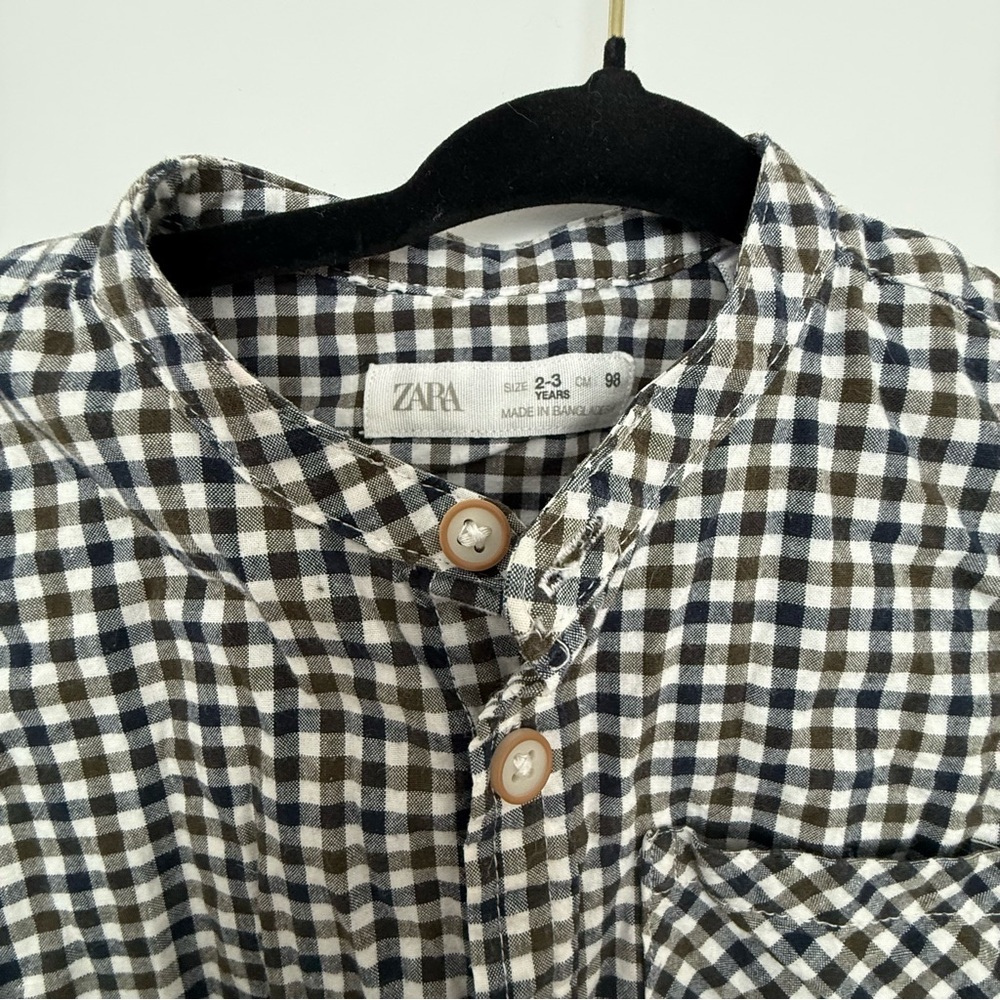 Zara Kids Checkered Shirt - Olive and dark Blue and White 2-3T - Picture 3 of 3